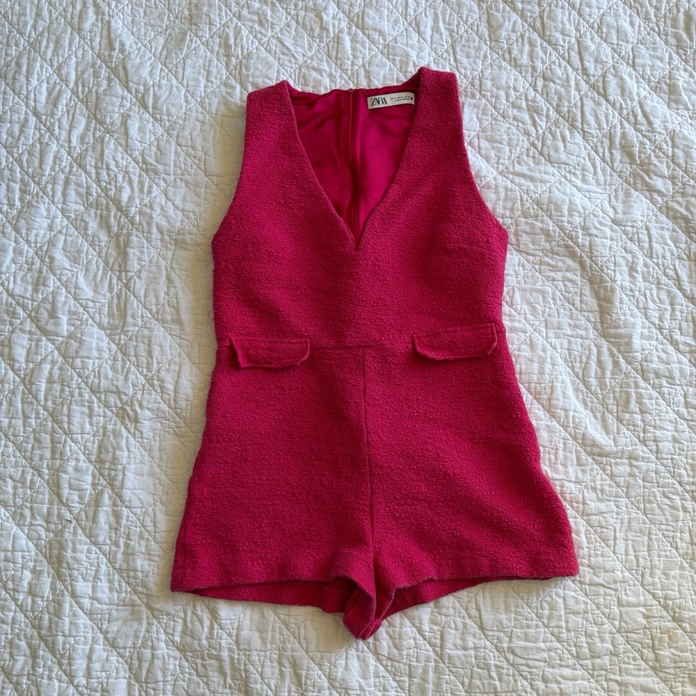 Zara Bold Pink Textured Romper